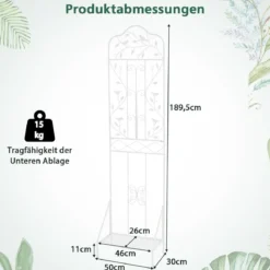 Rankgitter für Kletterpflanzen freistehendes Kletterblumenständer aus Metall mit klappbarem Regal Weiß