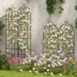Rankgitter Metall 4er Set dekorativer Gartenzaun freistehende Rankhilfe Spalier Garten zum Stecken Schwarz 180 x 50 cm