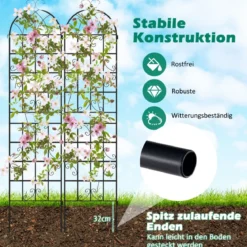 Rankgitter Metall 2er Set dekorativer Gartenzaun freistehende Rankhilfe 220 x 50 cm Schwarz