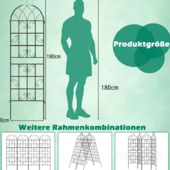 Rankgitter Metall 4er Set dekorativer Gartenzaun freistehende Rankhilfe 180 x 50 cm Schwarz