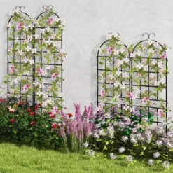 Rankgitter Metall 4er Set dekorativer Gartenzaun freistehende Rankhilfe 180 x 50 cm Schwarz