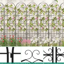 Rankgitter Metall 2er Set dekorativer Gartenzaun freistehende Rankhilfe Spalier Garten zum Stecken Schwarz 220 x 50 cm