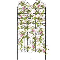 Rankgitter Metall 2er Set dekorativer Gartenzaun freistehende Rankhilfe Spalier Garten zum Stecken Schwarz 220 x 50 cm