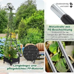 Rankhilfe mit Blumenkasten auf Rollen Garten Obelisk aus beschichtetes Metall & PP 41 x 41 x 206 cm Schwarz