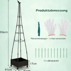 Rankhilfe mit Blumenkasten auf Rollen Garten Obelisk aus beschichtetes Metall & PP 41 x 41 x 206 cm Schwarz