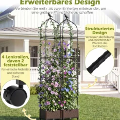 Rankhilfe mit Blumenkasten auf Rollen Höhenverstellbar Garten Obelisk aus Beschichtetes Metall & PP