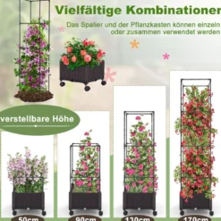 Rankhilfe mit Blumenkasten auf Rollen Höhenverstellbarer Garten Obelisk 40 x 40 x 170 cm