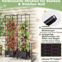 Rankhilfe mit Blumenkasten auf Rollen Höhenverstellbarer Garten Obelisk 40 x 40 x 170 cm