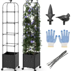 Rankhilfe mit Blumenkasten auf Rollen Garten Obelisk Höhenverstellbarer Rankgitter