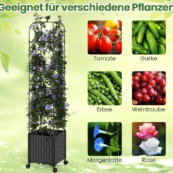 Rankhilfe mit Blumenkasten auf Rollen Garten Obelisk Höhenverstellbarer Rankgitter