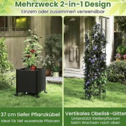 Rankhilfe mit Blumenkasten auf Rollen Garten Obelisk Höhenverstellbarer Rankgitter