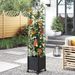 Rankhilfe mit Blumenkasten auf Rollen Garten Obelisk Höhenverstellbarer Rankgitter