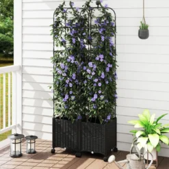 Rankhilfe mit Blumenkasten auf Rollen Garten Obelisk Höhenverstellbarer Rankgitter