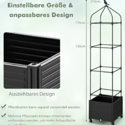 Rankhilfe mit Blumenkasten & Selbstbewässerung auf Rollen Garten Obelisk Tomatenturm