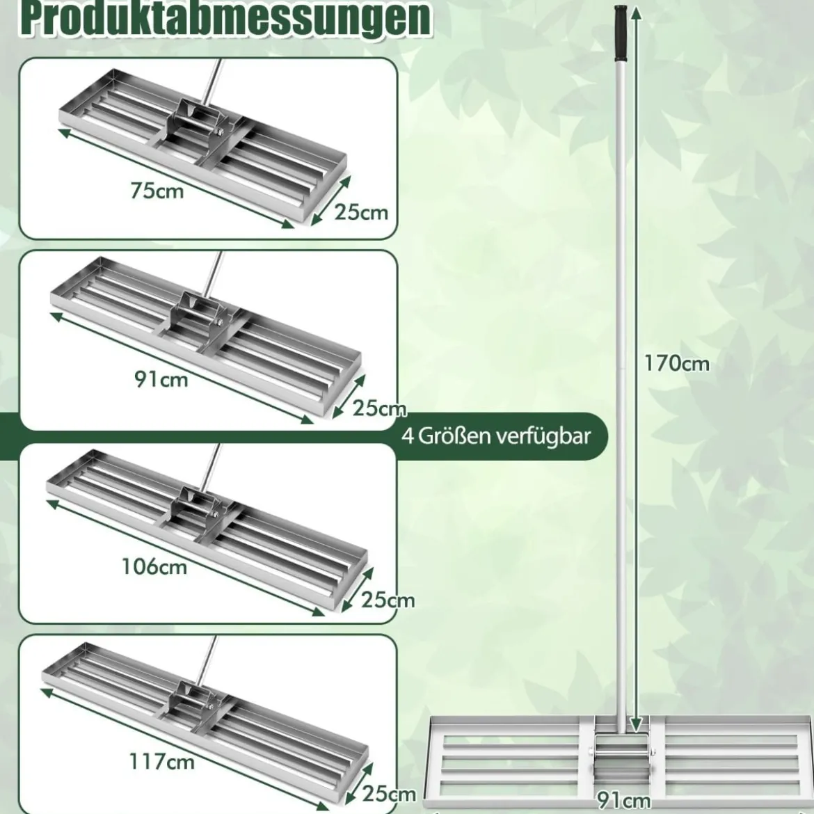 Rasen Nivellierrechen mit Ergonomischem Griff Metall Rasenrechen Nivellierung Flächenebner