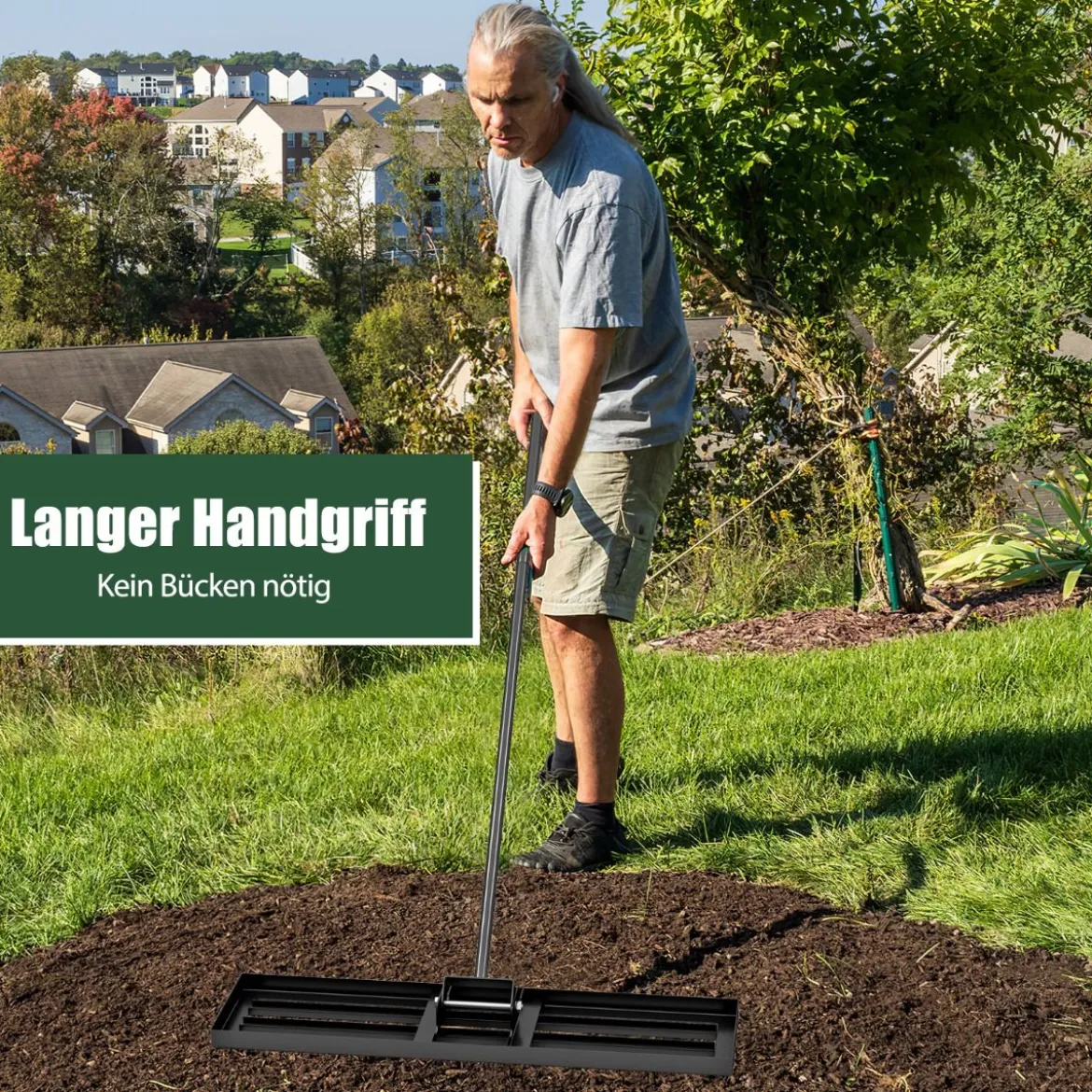 Rasen Nivellierrechen mit Ergonomischem Griff Metall Rasenrechen Nivellierung Flächenebner