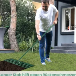 Rasen Nivellierrechen mit Ergonomischem Griff Metall Rasenrechen Nivellierung Flächenebner
