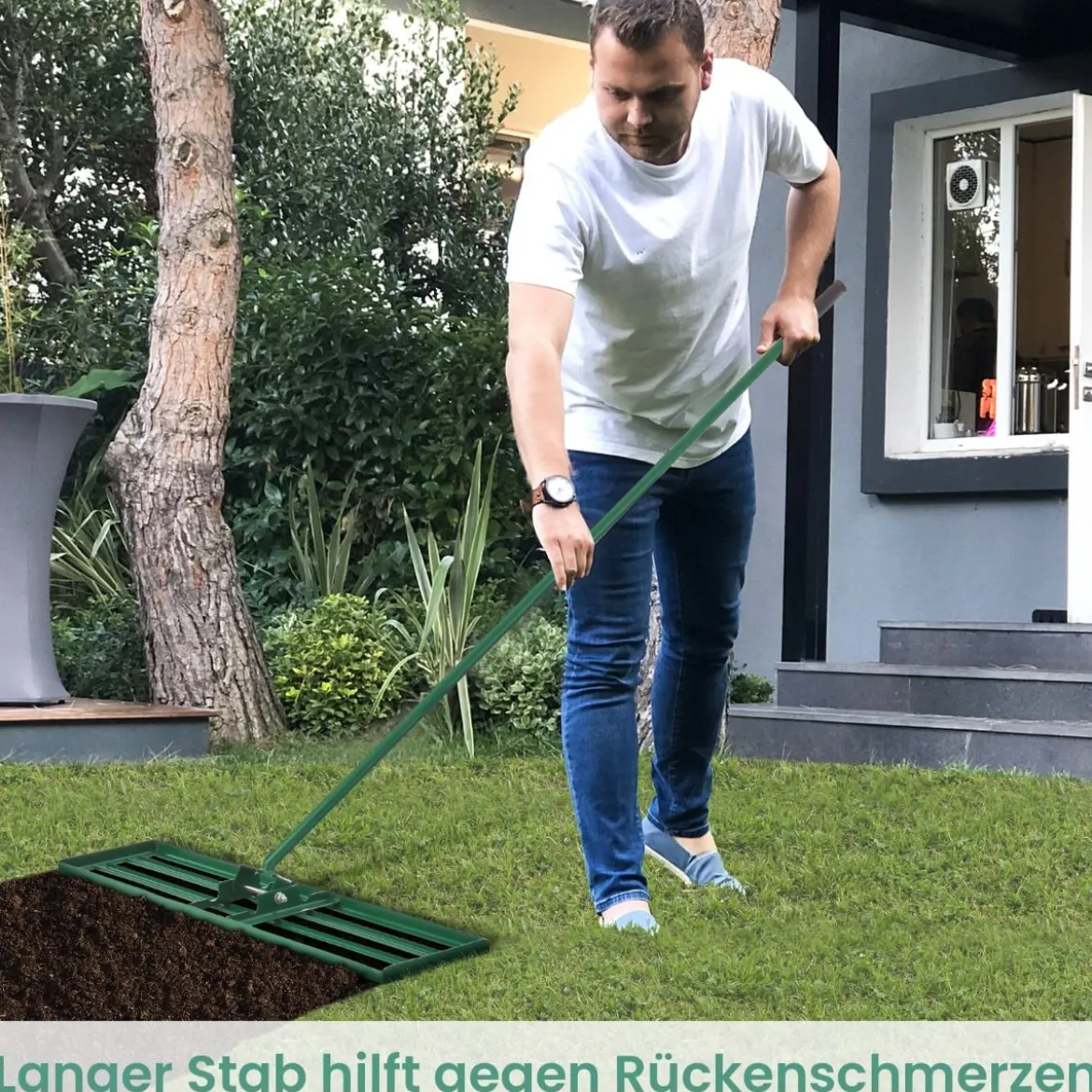 Rasen Nivellierrechen mit Ergonomischem Griff Metall Rasenrechen Nivellierung Flächenebner