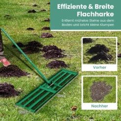 Rasen Nivellierrechen mit Ergonomischem Griff Metall Rasenrechen Nivellierung Flächenebner