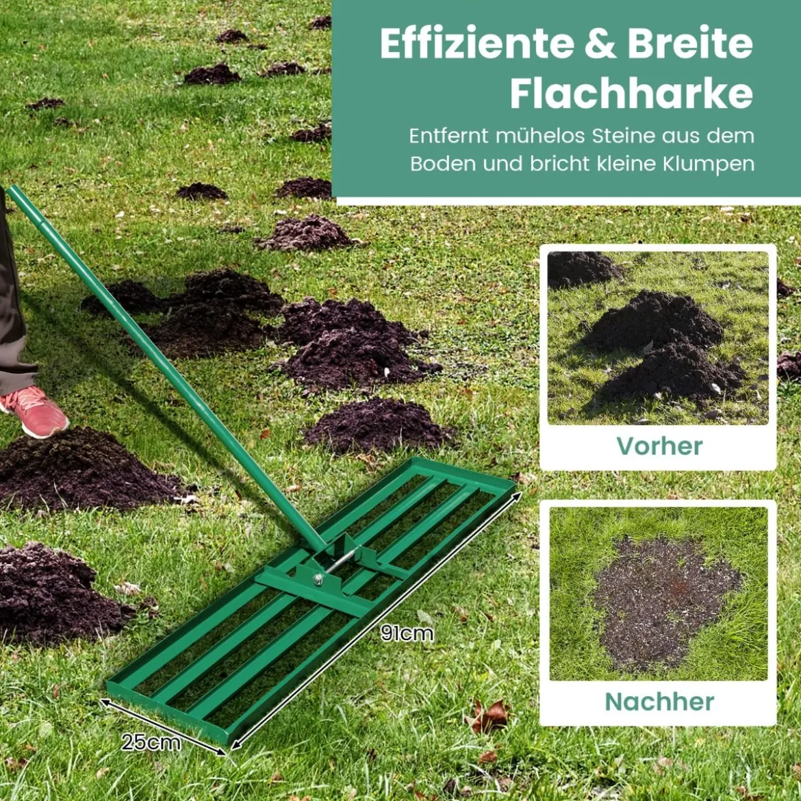 Rasen Nivellierrechen mit Ergonomischem Griff Metall Rasenrechen Nivellierung Flächenebner