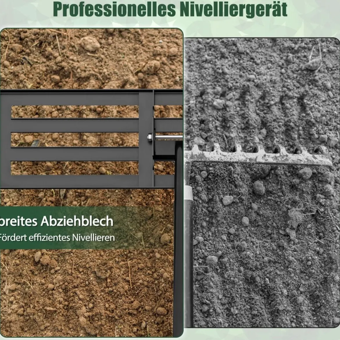 Rasen Nivellierrechen mit Ergonomischem Griff Metall Rasenrechen Nivellierung Flächenebner