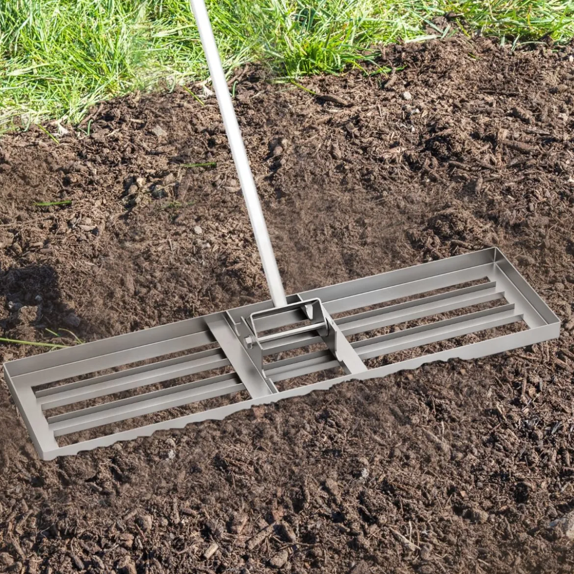 Rasen Nivellierrechen mit Ergonomischem Griff Metall Rasenrechen Nivellierung Flächenebner