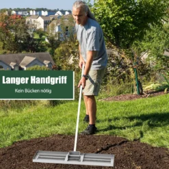 Rasen Nivellierrechen mit Ergonomischem Griff Metall Rasenrechen Nivellierung Flächenebner