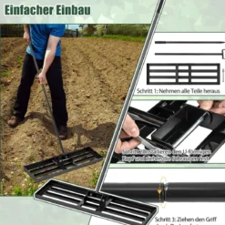 Rasen Nivellierrechen mit Ergonomischem Griff Metall Rasenrechen Nivellierung Flächenebner