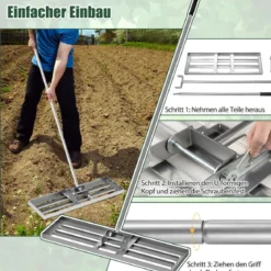 Rasen Nivellierrechen mit Ergonomischem Griff Metall Rasenrechen Nivellierung Flächenebner