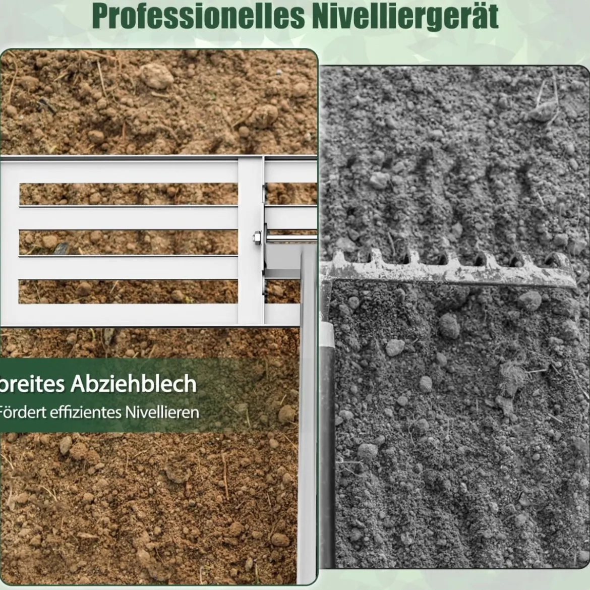 Rasen Nivellierrechen mit Ergonomischem Griff Metall Rasenrechen Nivellierung Flächenebner