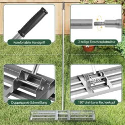 Rasen Nivellierrechen mit Ergonomischem Griff Metall Rasenrechen Nivellierung Flächenebner