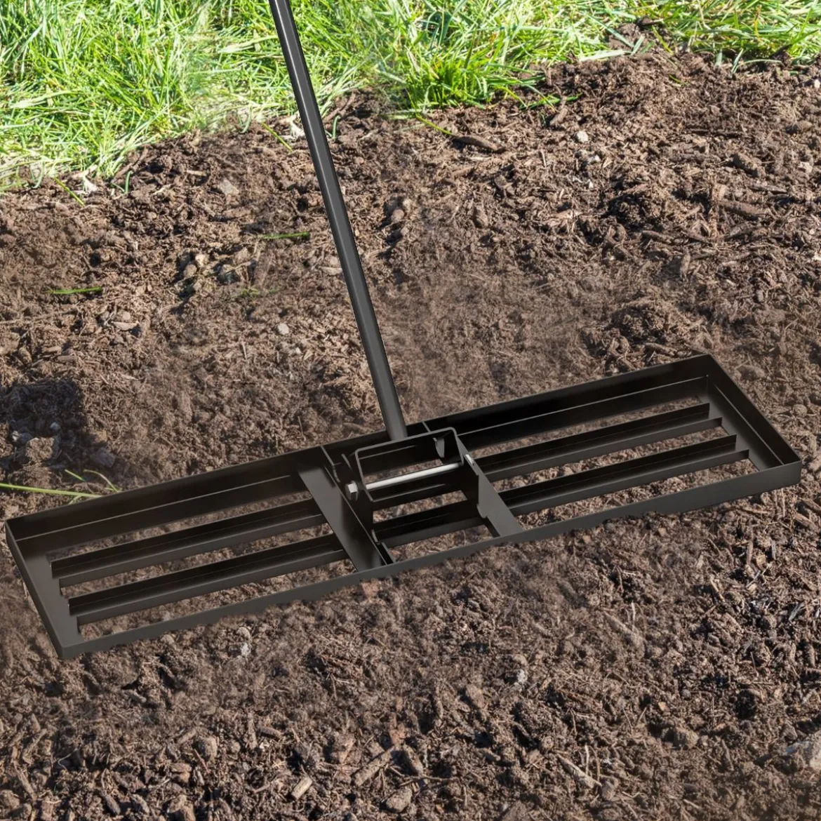 Rasen Nivellierrechen mit Ergonomischem Griff Metall Rasenrechen Nivellierung Flächenebner