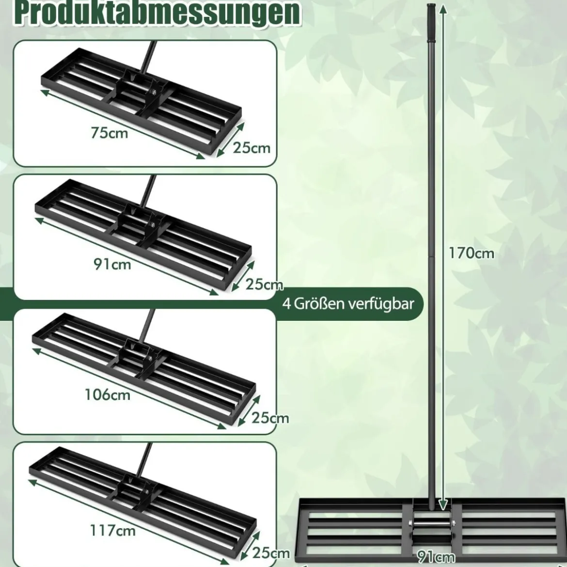 Rasen Nivellierrechen mit Ergonomischem Griff Metall Rasenrechen Nivellierung Flächenebner