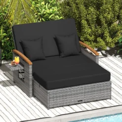 Rattan Gartenbank für Außenbereich 2-Sitzer Balkonmöbel und Ottomane mit Stauraum