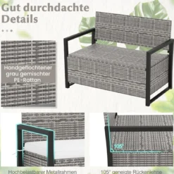 Rattan Gartenbank mit Stauraum Wetterfeste Balkontank mit Sitzkissen bis 360 kg Belastbar