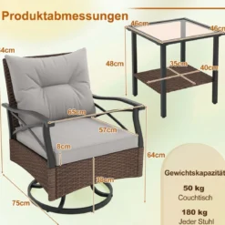 Rattan Gartenmöbel Set Balkonmöbel inkl. 2 Schaukelstühle mit Drehfunktion Gartengarnitur