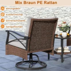 Rattan Gartenmöbel Set Balkonmöbel inkl. 2 Schaukelstühle mit Drehfunktion Gartengarnitur