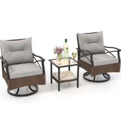Rattan Gartenmöbel Set Balkonmöbel inkl. 2 Schaukelstühle mit Drehfunktion Gartengarnitur