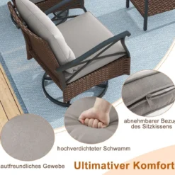 Rattan Gartenmöbel Set Balkonmöbel inkl. 2 Schaukelstühle mit Drehfunktion Gartengarnitur