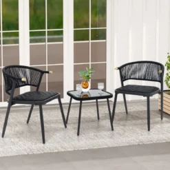 Rattan Gartenmöbel Set Balkonset mit 2 Stühlen und Tisch Balkonmöbel Braun gemischt