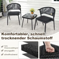 Rattan Gartenmöbel Set Balkonset mit 2 Stühlen und Tisch Balkonmöbel Braun gemischt
