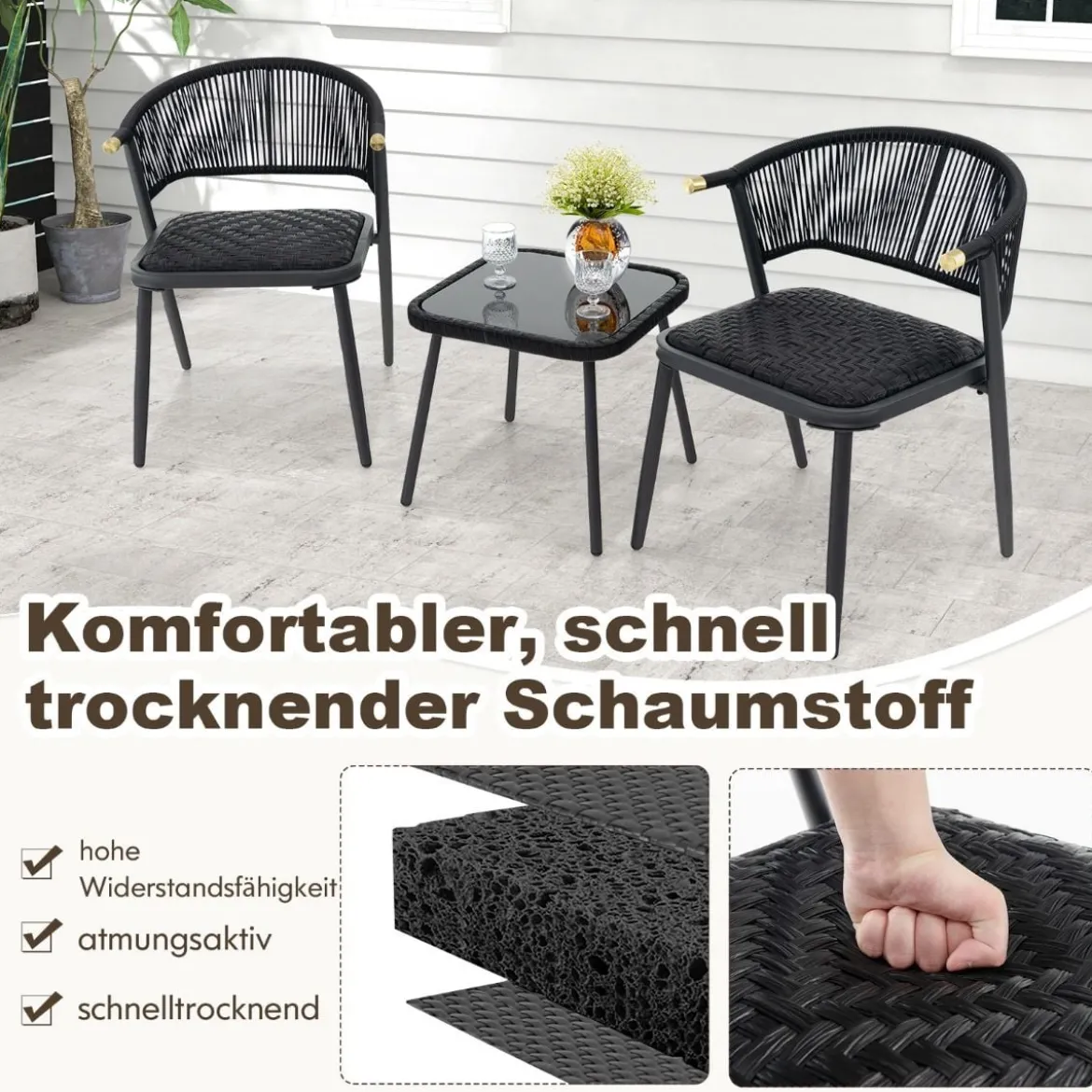 Rattan Gartenmöbel Set Balkonset mit 2 Stühlen und Tisch Balkonmöbel Braun gemischt