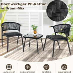 Rattan Gartenmöbel Set Balkonset mit 2 Stühlen und Tisch Balkonmöbel Braun gemischt