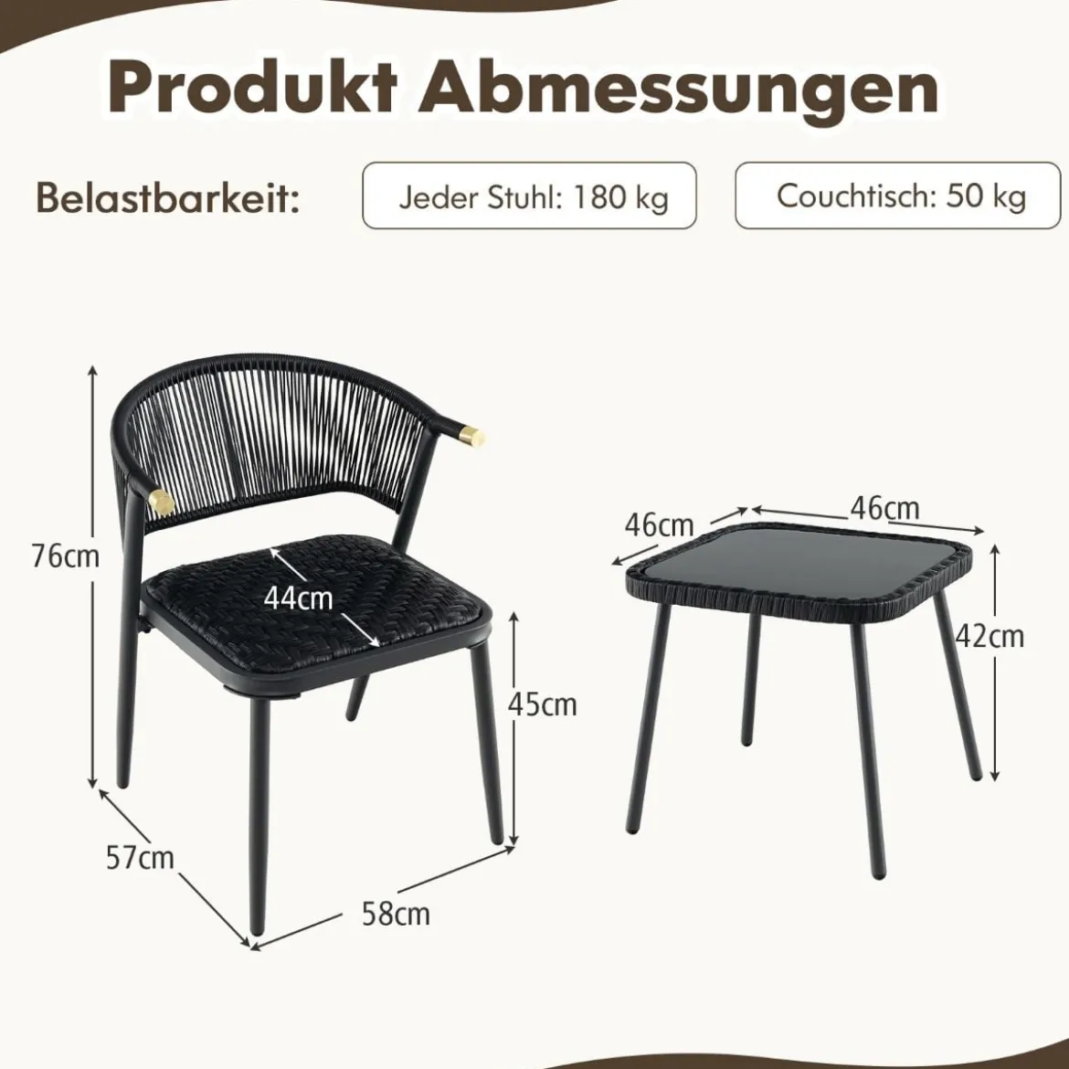 Rattan Gartenmöbel Set Balkonset mit 2 Stühlen und Tisch Balkonmöbel Braun gemischt