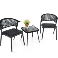 Rattan Gartenmöbel Set Balkonset mit 2 Stühlen und Tisch Balkonmöbel Braun gemischt