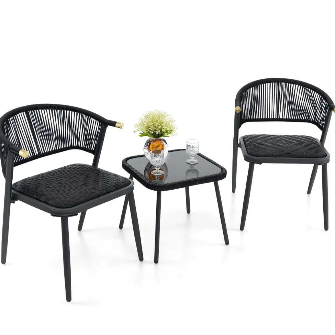 Rattan Gartenmöbel Set Balkonset mit 2 Stühlen und Tisch Balkonmöbel Braun gemischt