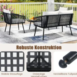 Rattan Gartenmöbel Set Balkonmöbel Set mit Sitz- und Rückenkissen Terrassenmöbel