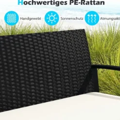 Rattan Gartenmöbel Set mit 2 Sessel & Bank & Tisch & Sitzkissen Outdoor Lounge Möbel Beige