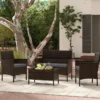 Rattan Gartenmöbel Set Sitzgruppe mit 2 Sessel & Bank & Tisch & Sitzkissen Sitzgarnitur Grau