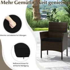 Rattan Gartenmöbel Set Sitzgruppe mit 2 Sessel & Bank & Tisch & Sitzkissen Sitzgarnitur Schwarz